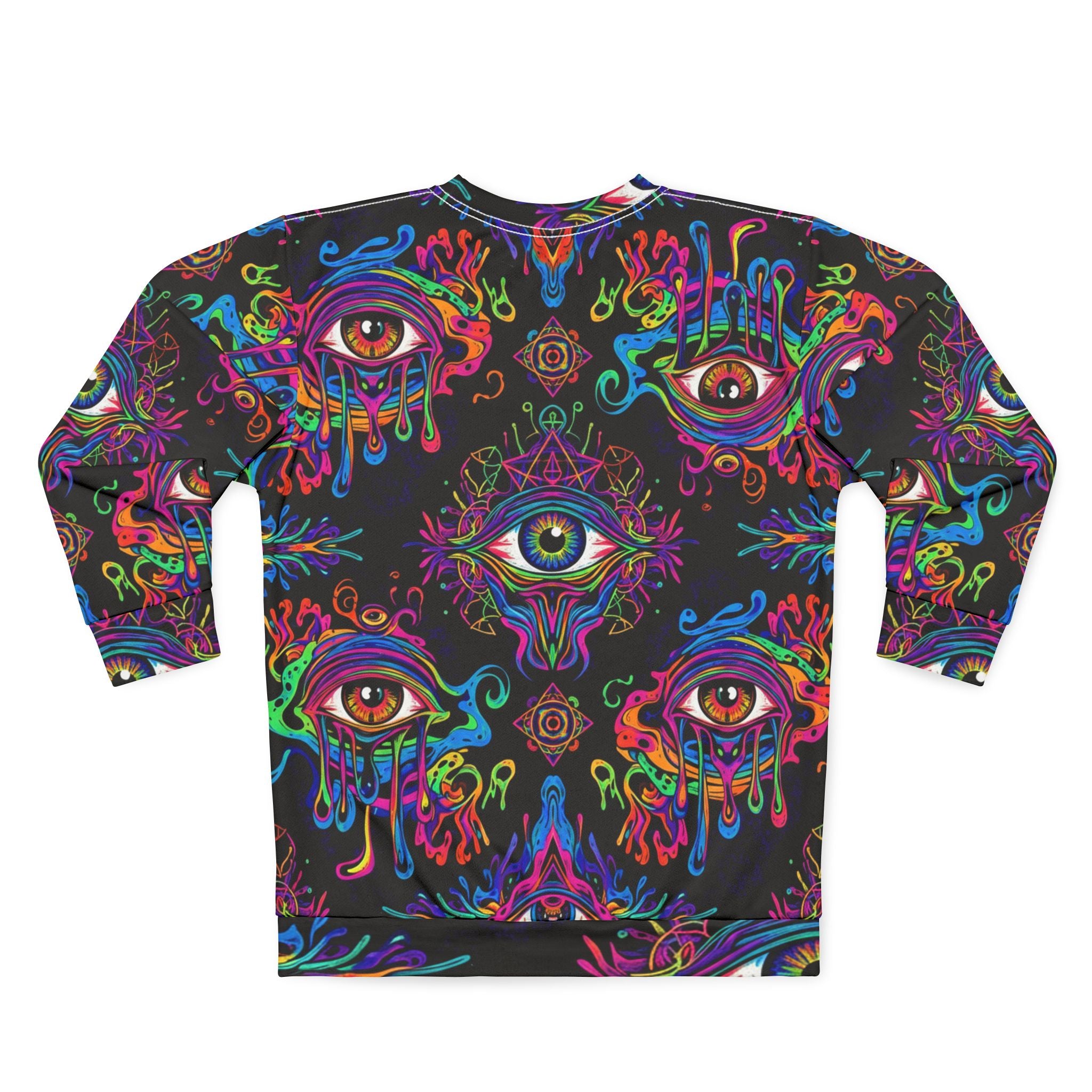 Psychedelic All-Over Print Sweatshirt — Neon Dripping Eyes Mystic Design