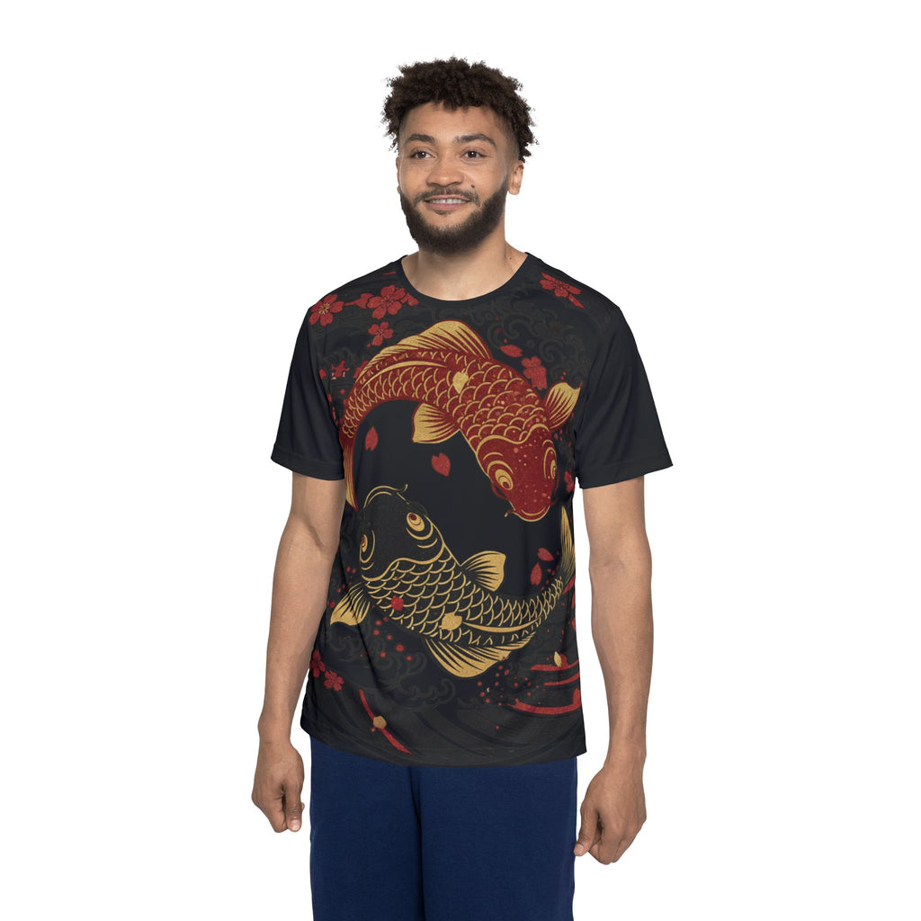 Koi Yin Yang Sports Jersey – Gold & Red Japanese Koi Fish Athletic Tee