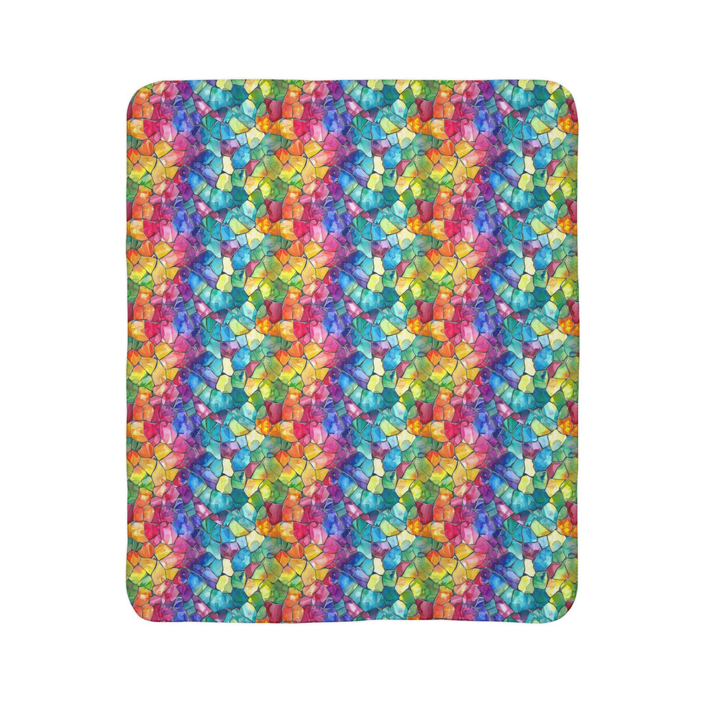 Bespattered Facade Rainbow Mosaic Vibrant Fleece Sherpa Blanket | 2 Colors & Sizes