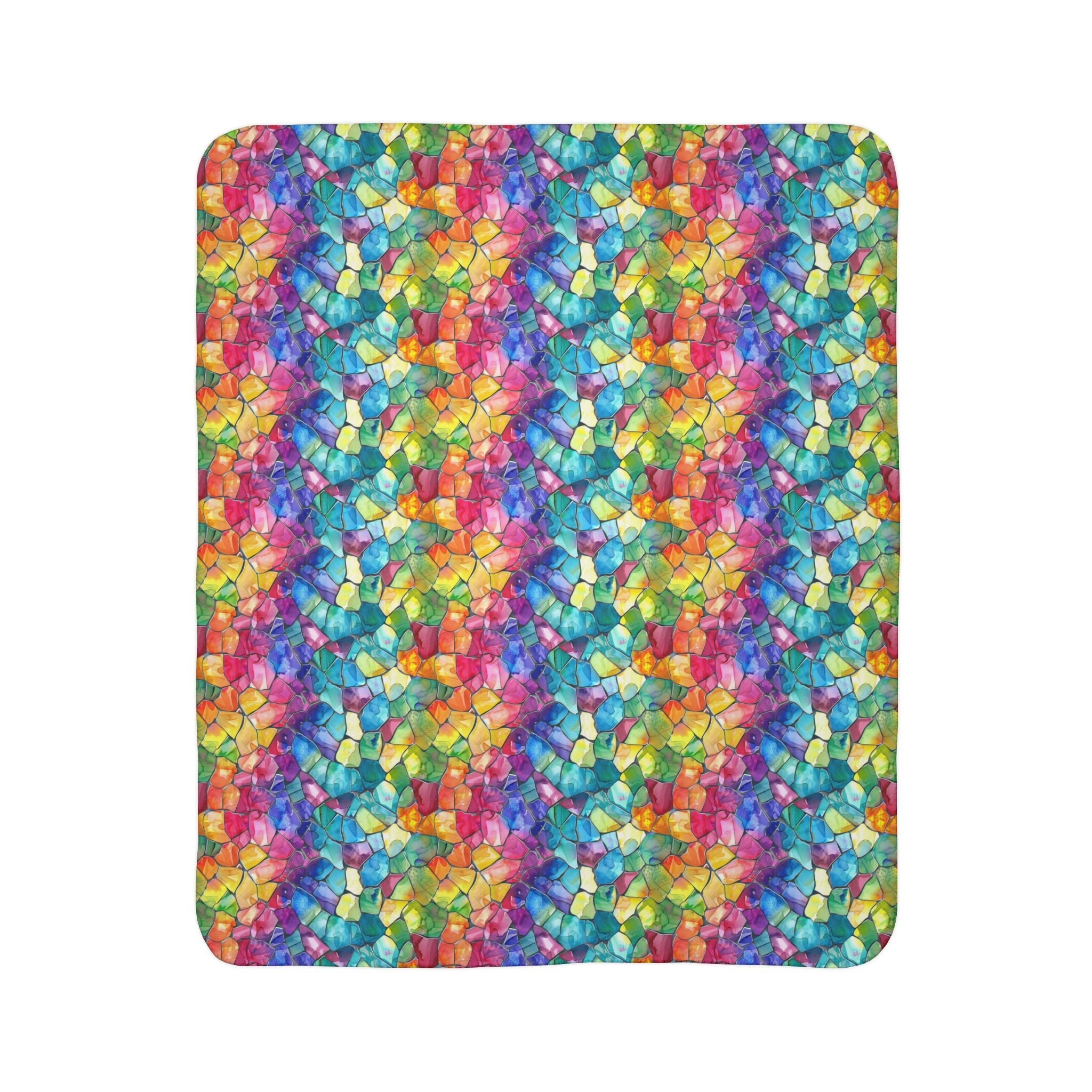 Bespattered Facade Rainbow Mosaic Vibrant Fleece Sherpa Blanket | 2 Colors & Sizes