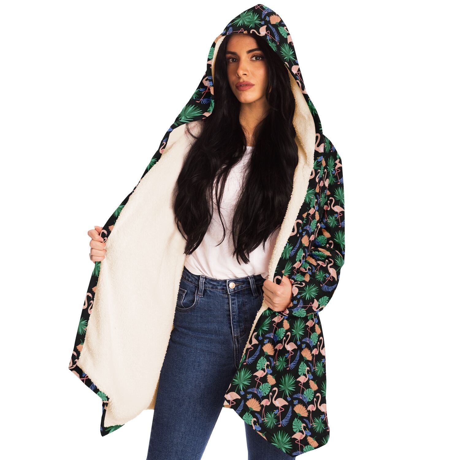 Flamingo Exotic Floral Cloak Hoodie