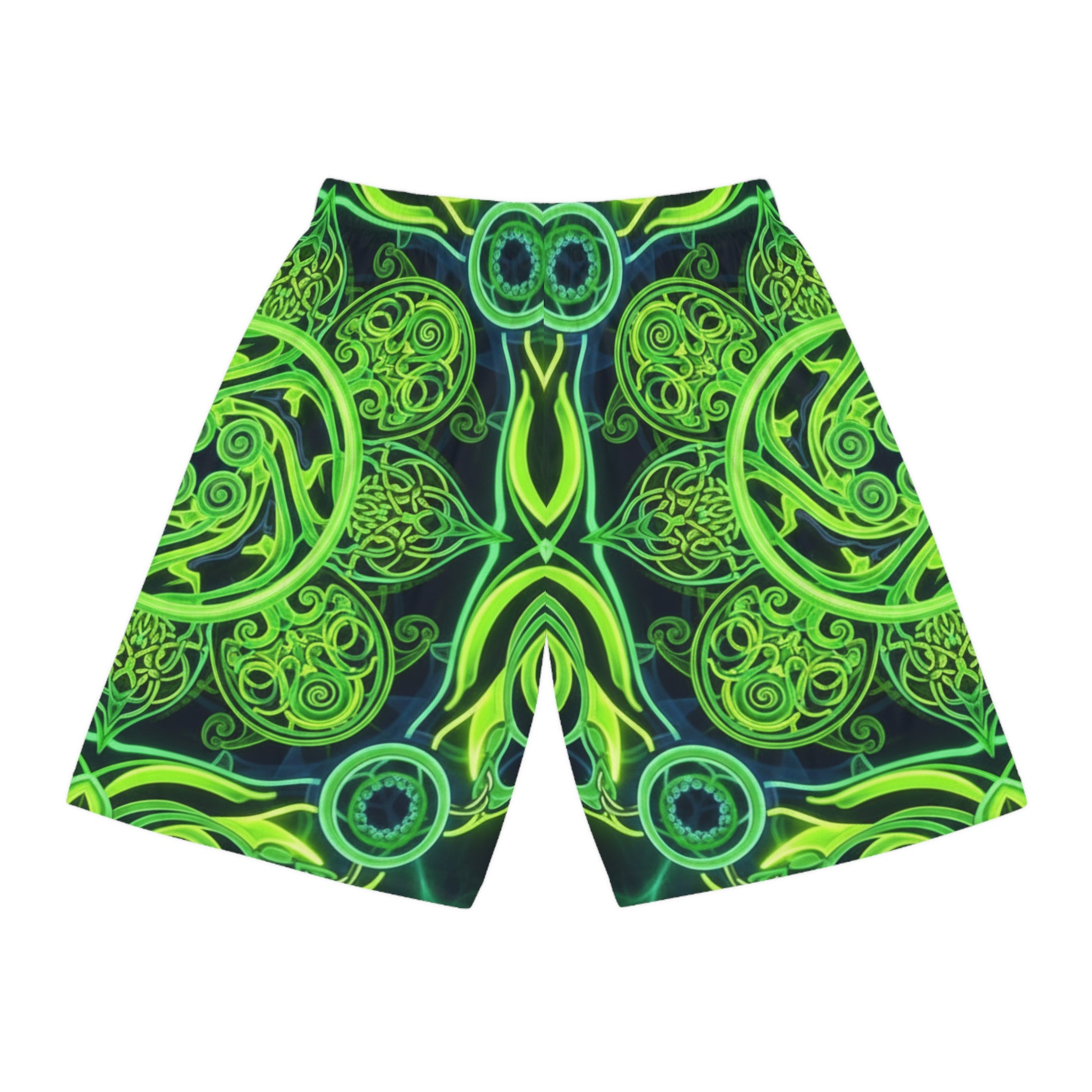 Neon Green Mandala Basketball Shorts