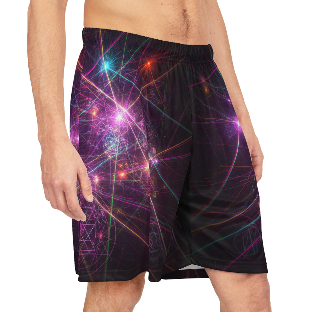 Neon Galaxy Basketball Shorts — Cosmic Light AOP Athletic Shorts