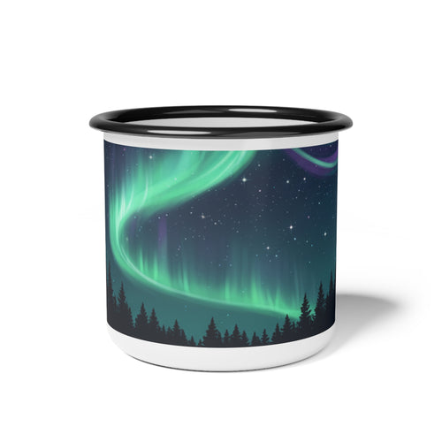 Aurora Night Enamel Camp Cup — Northern Lights Camping Mug