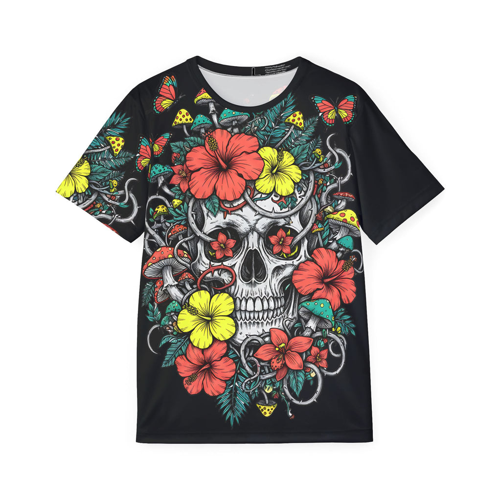 Skull & Hibiscus Graphic Jersey — Tropical Skull Floral Sports Tee