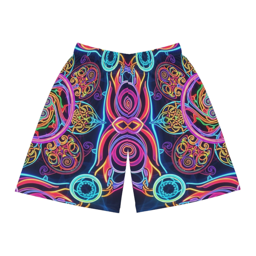 Psychedelic Neon Mandala Basketball Shorts