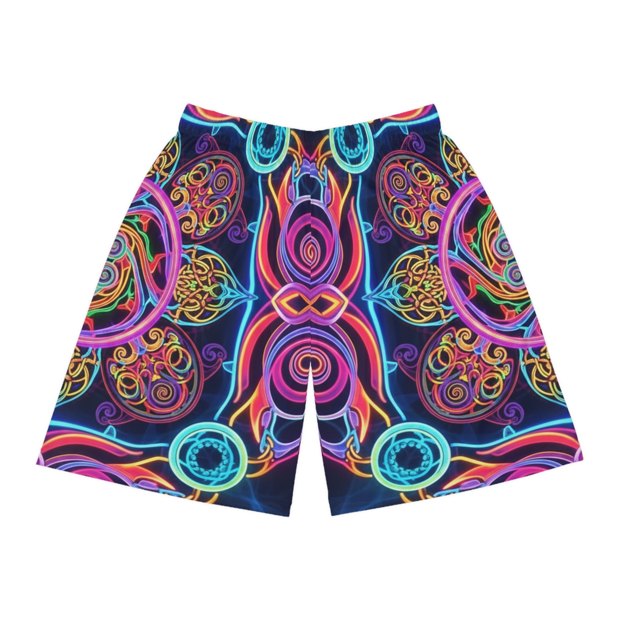 Psychedelic Neon Mandala Basketball Shorts
