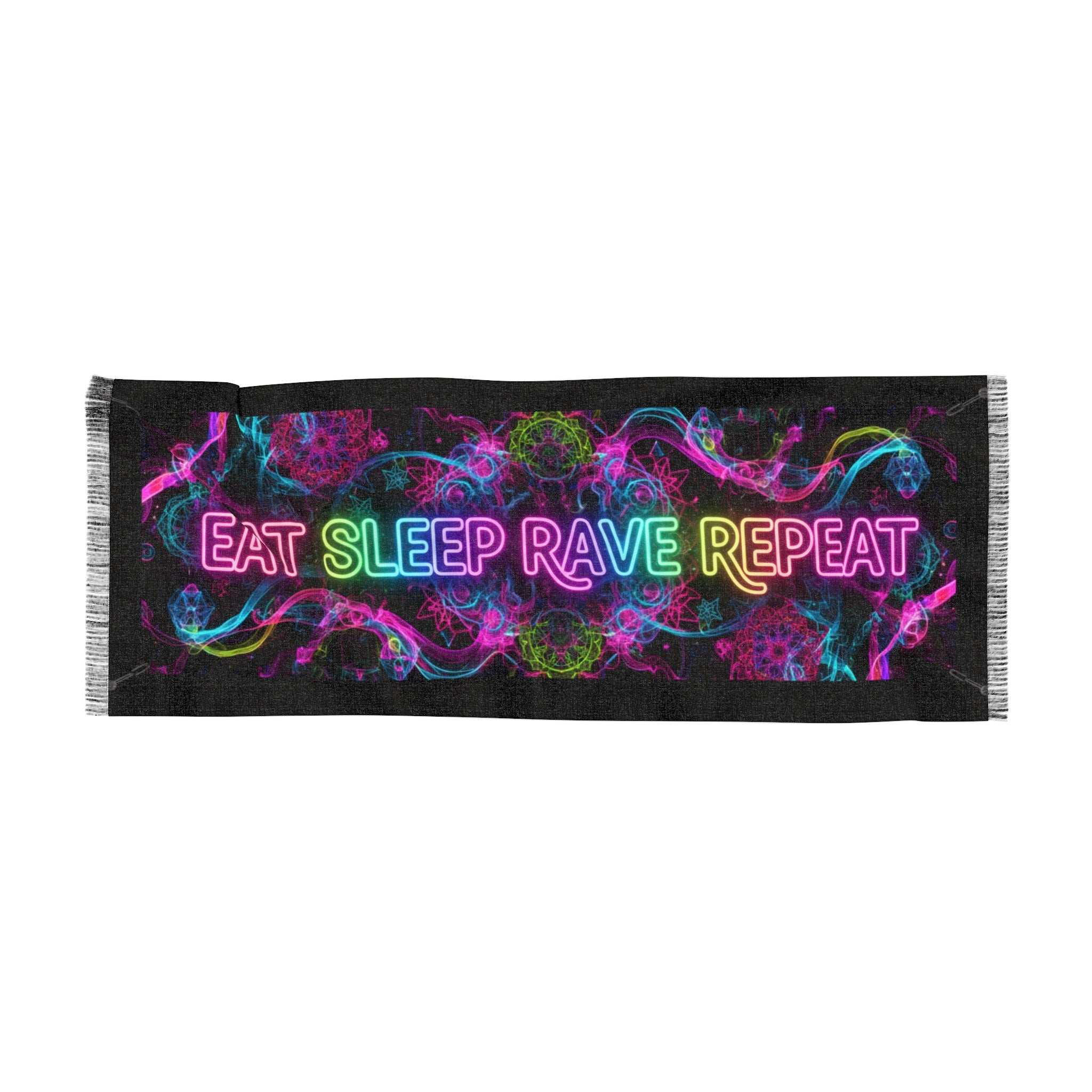 Rave Scarf — "Eat Sleep Rave Repeat" Neon Festival Scarf