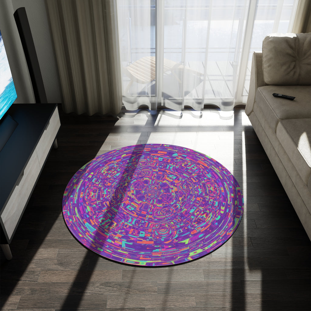 Psychedelic Kaleidoscope Round Rug — Vibrant Purple Mandala Accent Mat