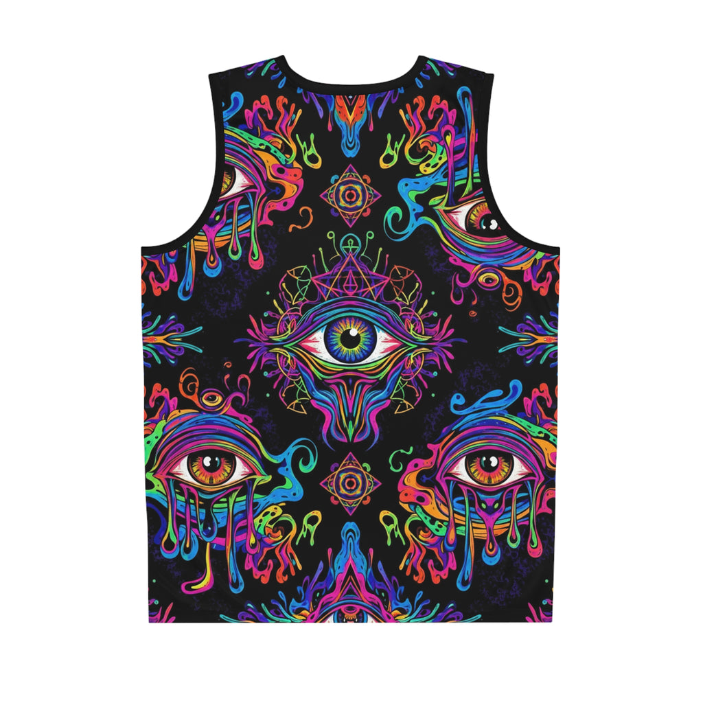 Psychedelic All-Over Print Basketball Jersey — Neon Dripping Third Eye Design