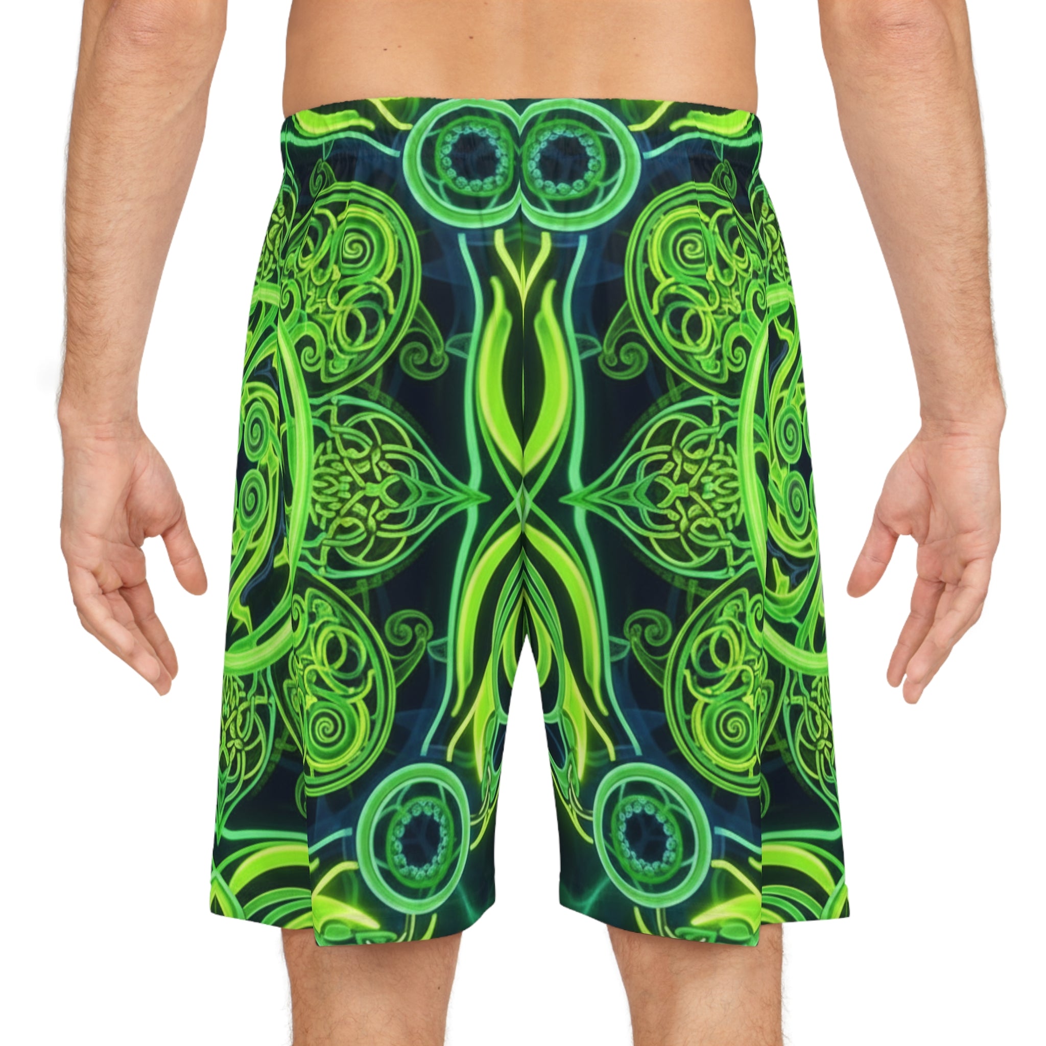 Neon Green Mandala Basketball Shorts