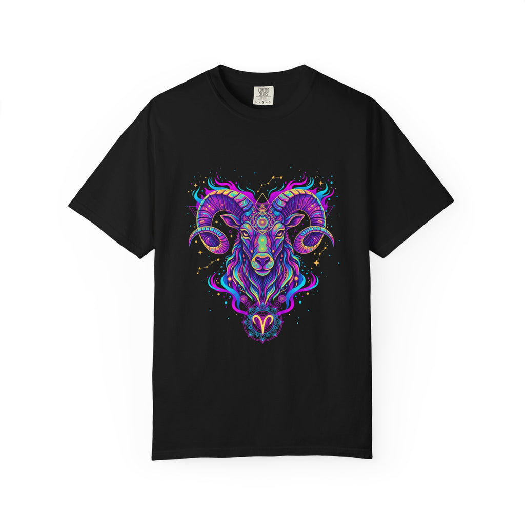Aries Zodiac Neon Ram Astrology Graphic Tee