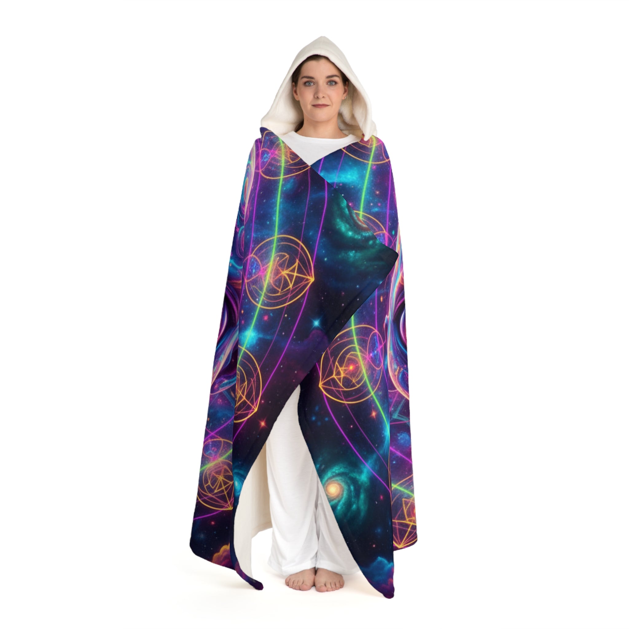 Celestial Pentagram Hooded Blanket — Sherpa Fleece Cosmic Galaxy Throw