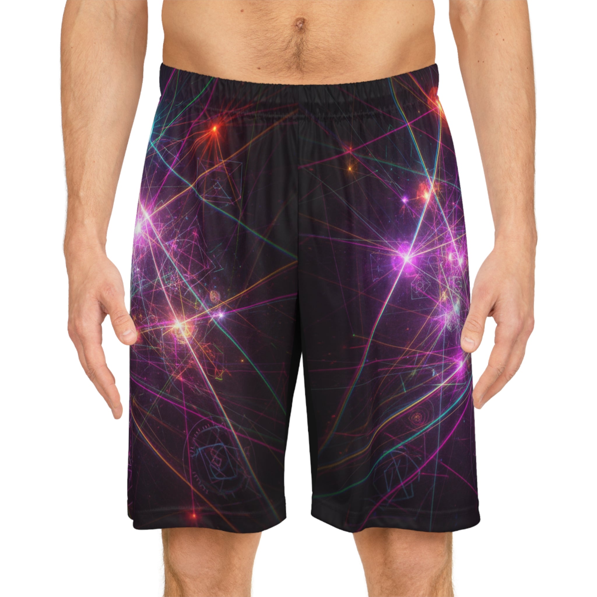 Neon Galaxy Basketball Shorts — Cosmic Light AOP Athletic Shorts