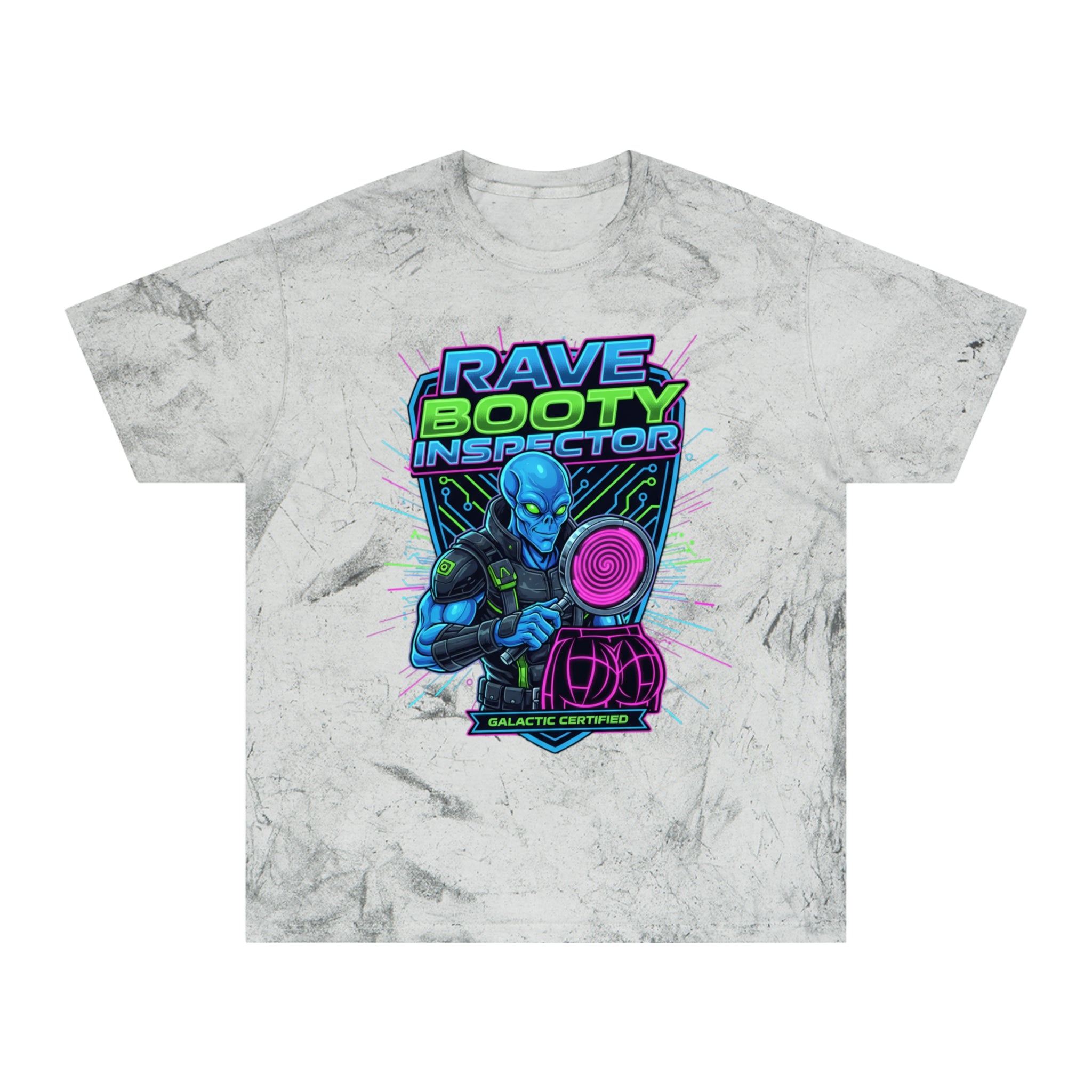 Rave Booty Inspector T‑Shirt — Neon Alien DJ Graphic Tee