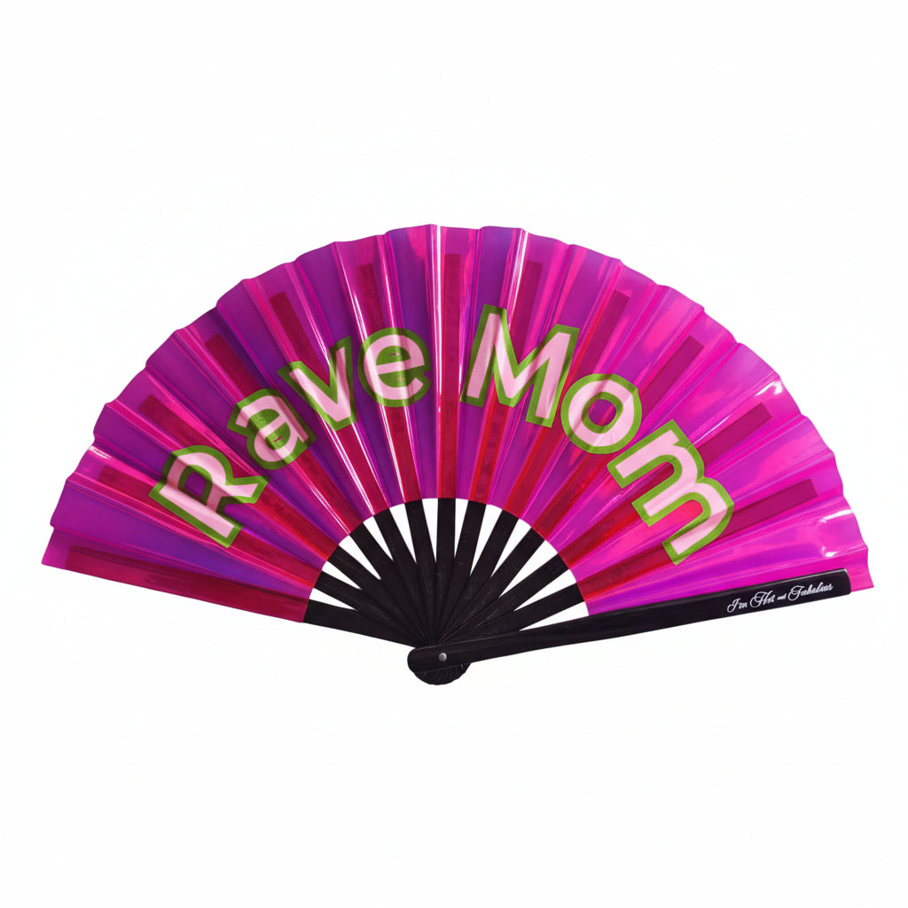 Holographic Pink Rave Mom XL Hand Fan