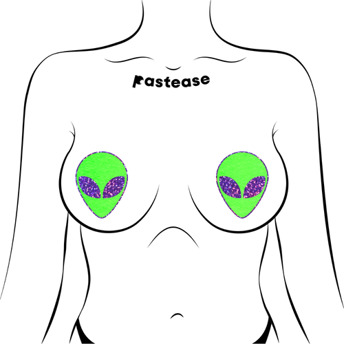 5-Pack: Alien: Glow in the Dark with Glittering Purple Eyes Nipple Pasties by Pastease® o/s