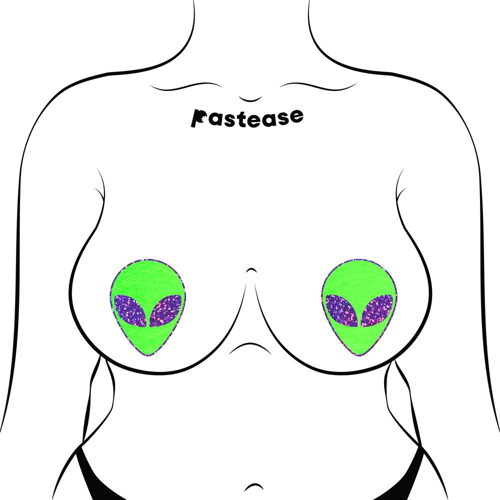 5-Pack: Alien: Glow in the Dark with Glittering Purple Eyes Nipple Pasties by Pastease® o/s