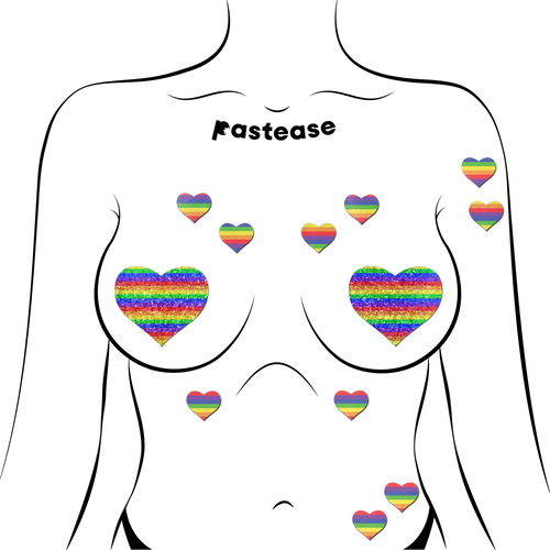 5-Pack: Body Minis: 10 Mini Rainbow Hearts Nipple & Body Pasties by Pastease®