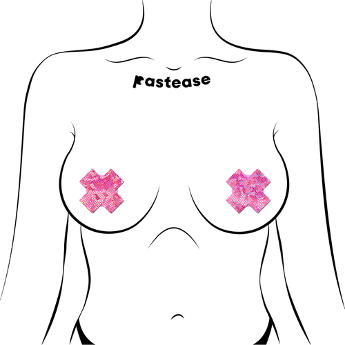 5 Pack: Petite Plus X: Two Pair of Small Shattered Glass Disco Ball Cross Nipple Pasties by Pastease®