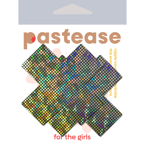 5-Pack: Plus X: Shattered Glass Disco Ball Glitter Silver Cross Nipple Pasties by Pastease® o/s