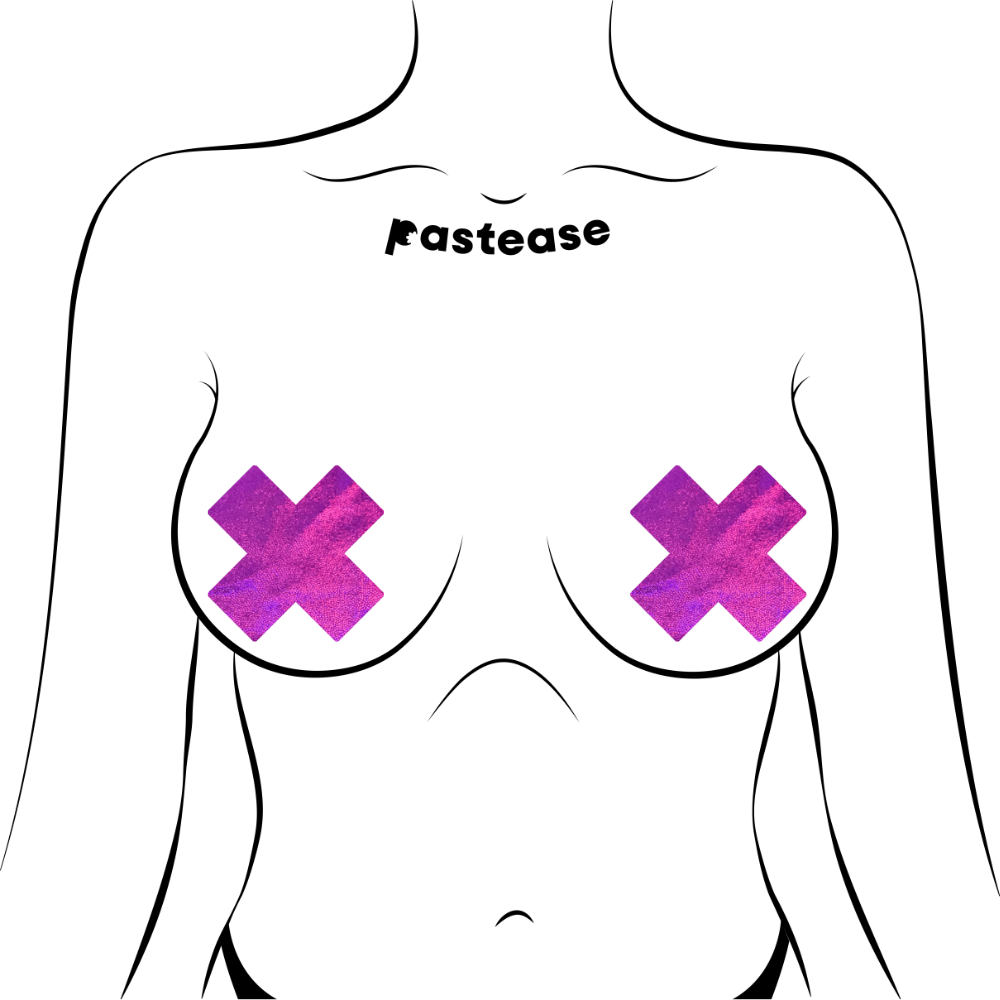 5-Pack: Plus X: Pink Holographic Cross Nipple Pasties by Pastease® o/s