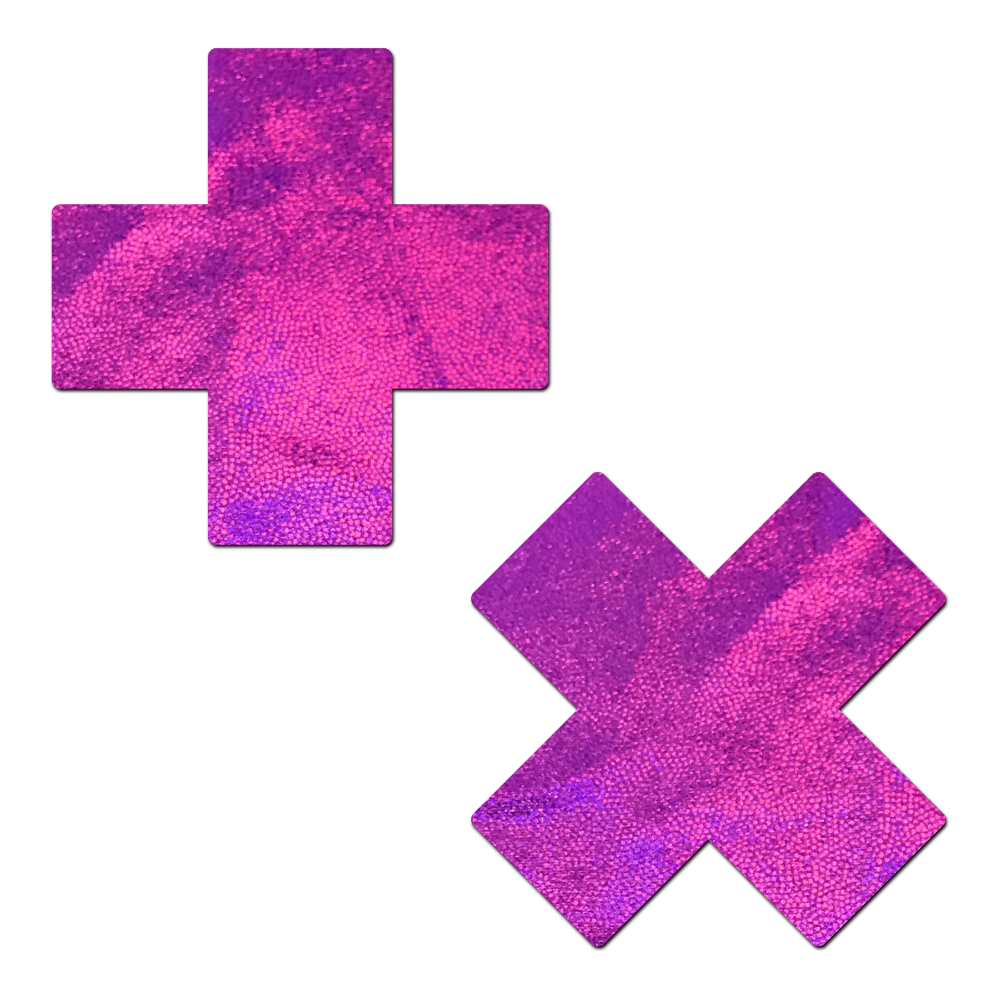 5-Pack: Plus X: Pink Holographic Cross Nipple Pasties by Pastease® o/s